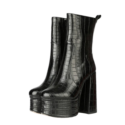 Sexy Ankle Boots Women Fashion Extreme High Heels Platform Boot Lady Shoes Snake Skin Leather Black Silver Gold Autumn Winter