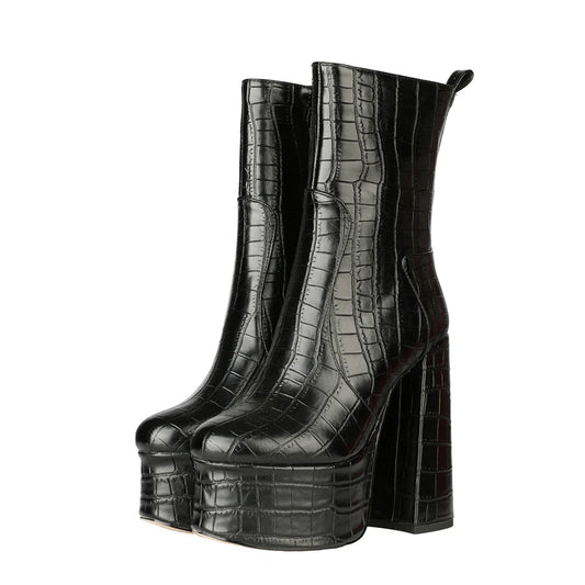 Sexy Ankle Boots Women Fashion Extreme High Heels Platform Boot Lady Shoes Snake Skin Leather Black Silver Gold Autumn Winter