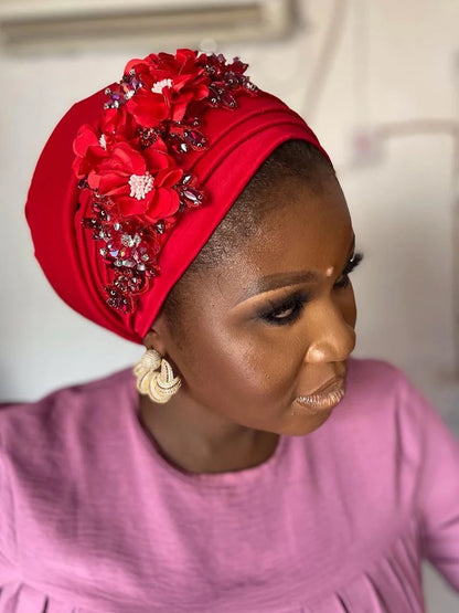 Elegant Flower Diamonds Women's Turban Cap African Party Headwear Hat Lady Head Wraps Muslim Headscarf Hats Turbante Mujer