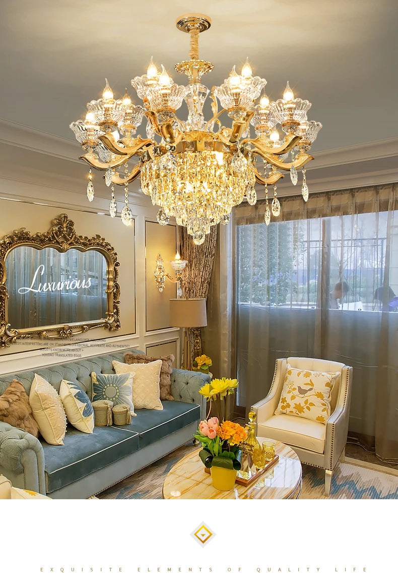 European Style Pendant Lamp Living Room Lamp Crystal Luxurious Atmosphere French Style Restaurant Lamp Duplex Building Lights