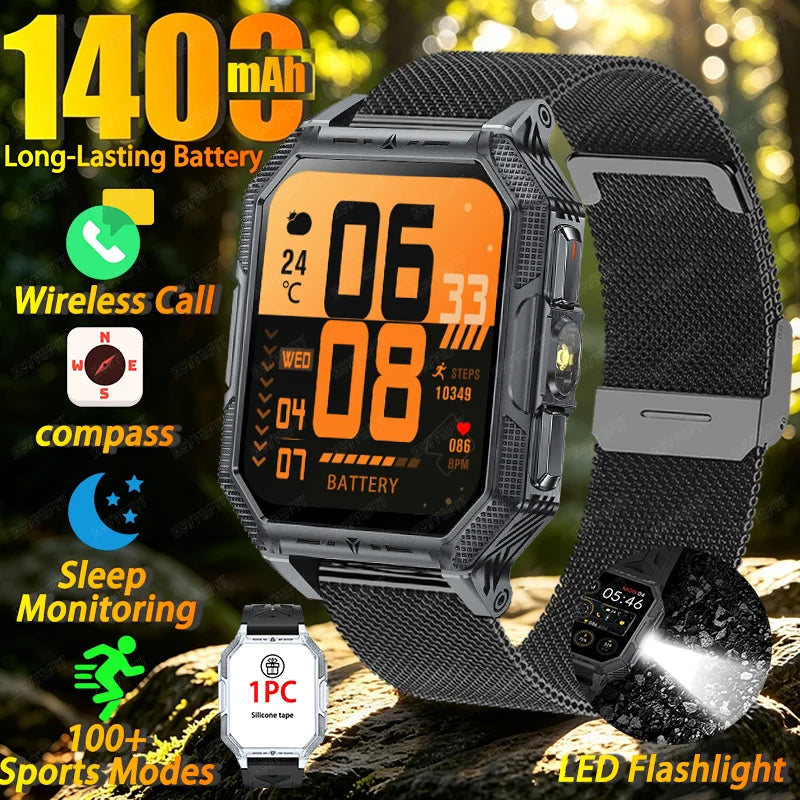 2026 newhigh-endoutdoorhikingadventuresmartwatch,1400mAh large battery,wirelesscommunication,voiceassistant,heartrate monitoring