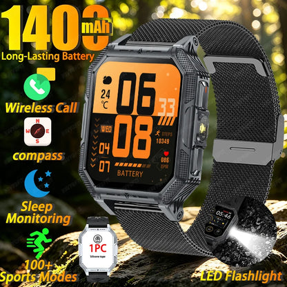 2026 newhigh-endoutdoorhikingadventuresmartwatch,1400mAh large battery,wirelesscommunication,voiceassistant,heartrate monitoring