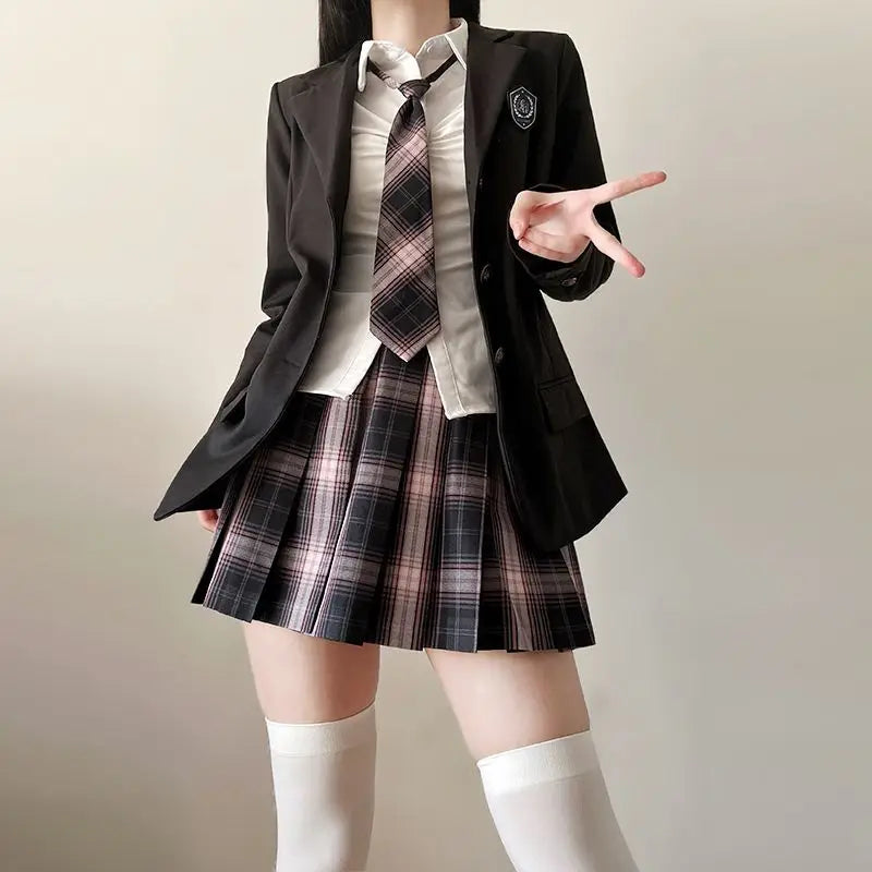 Japan  Korea AUTUMN JK Japanese School Uniform Jacket Girls Multicolor Graduation Outfit Academy Sexy Pleated Skirt Tie Set