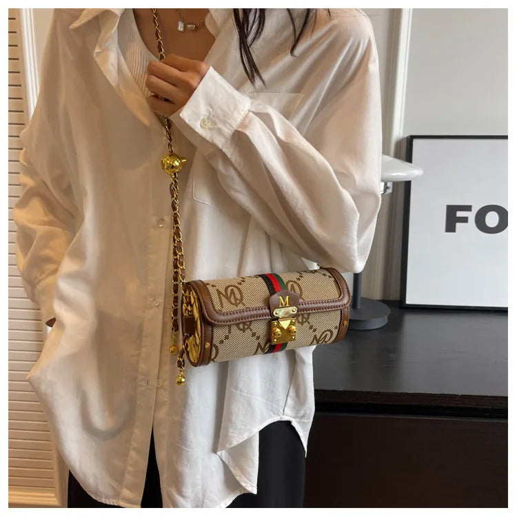 Luxury Brand Women's Evening Messenger Handbag Cylinder Shoulder Bag High-End Designer Stylish Fashion Accessory for Girls