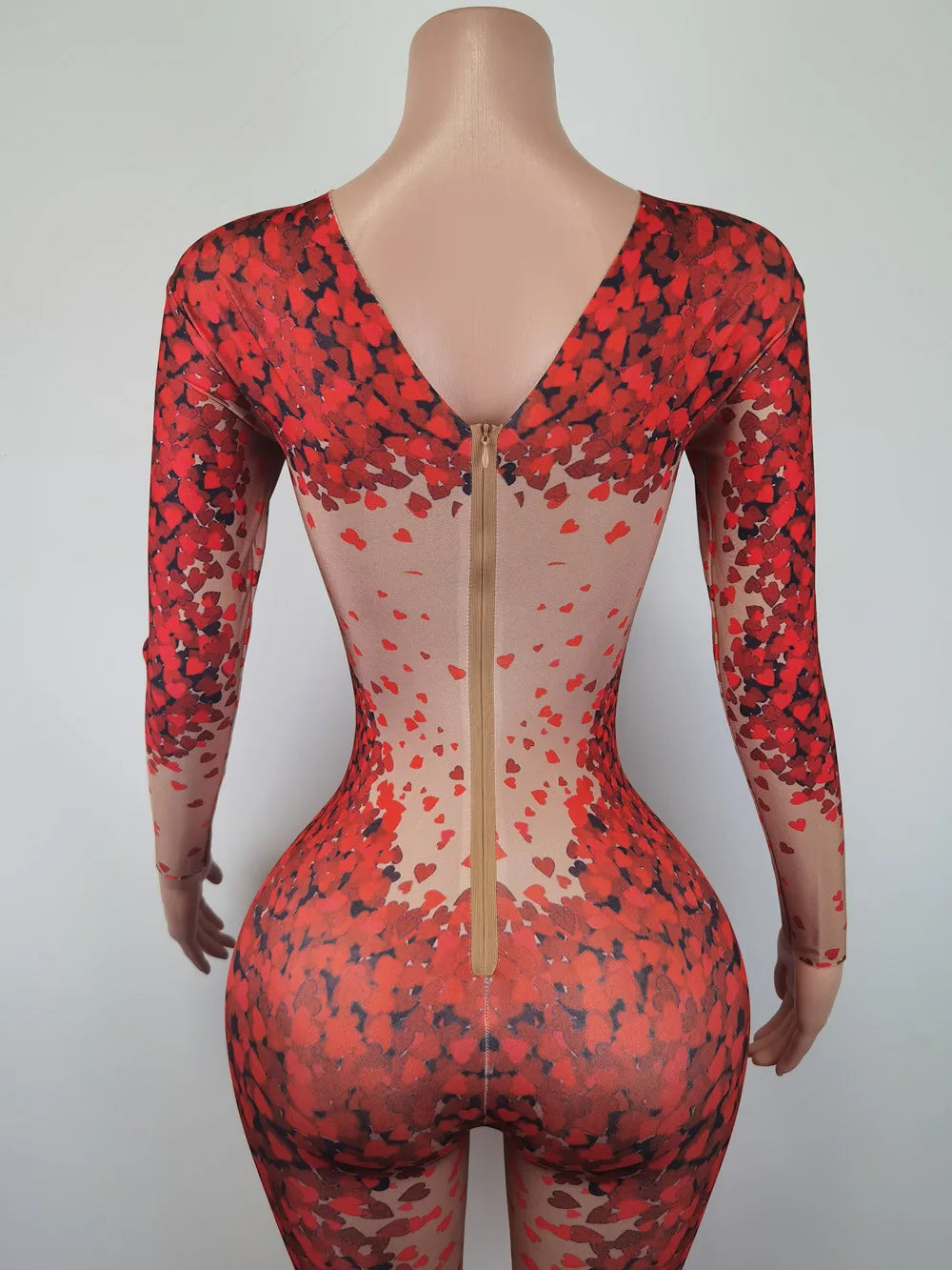 Designer Long Sleeves Love Print Rhinestone Jumpsuits Women Gogo Dancer Costumes Club Bodycon Rompers Drag Queen Show Jumpsuits
