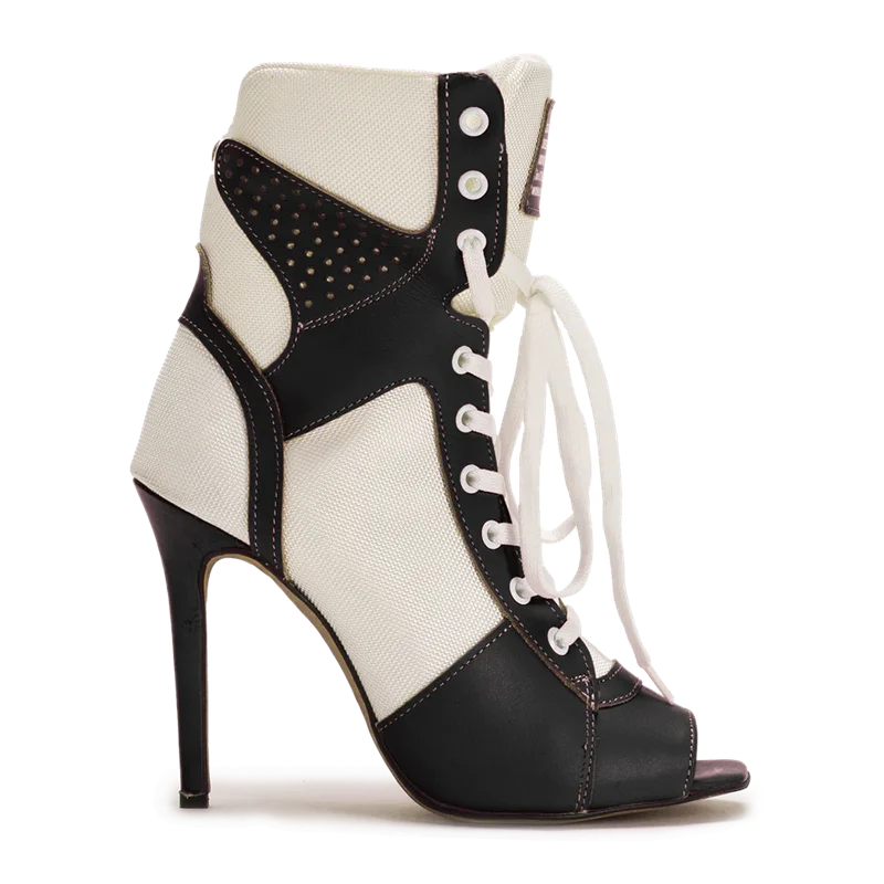 Peep Toe Corss Tied Patchwork Ankle Boots Sexy Square Toe Thick Heel New Arrivals Fashion Women Runway Shoes