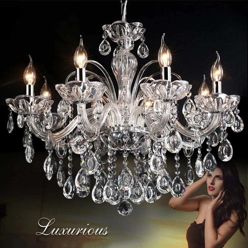 New Modern Candle Cognac Color Crystal Chandelier Living Room Large Light Atmosphere Restaurant Bedroom Lobby Hotel Hanging Lamp