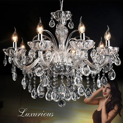 New Modern Candle Cognac Color Crystal Chandelier Living Room Large Light Atmosphere Restaurant Bedroom Lobby Hotel Hanging Lamp