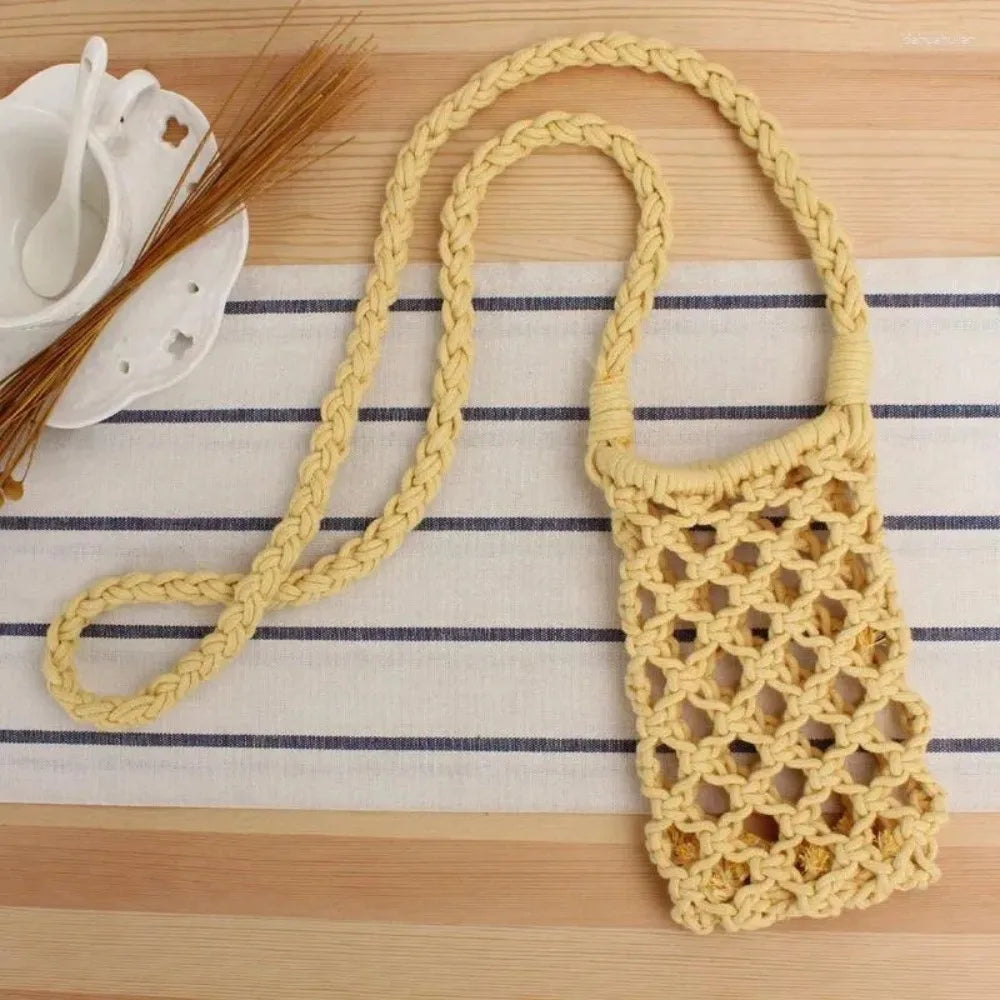 Hollow-out Woven Crochet Small Crossbody Phone Bag Women Fashion Solid Color Lightweight Braided Shoulder Handbag Crossbody Bags