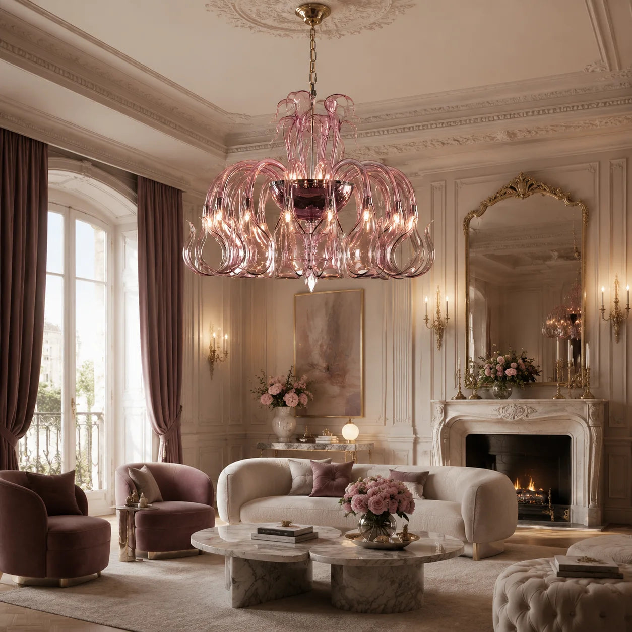 Pink Glass Swan Chandelier Luxury French Style LED Pendant Light for Living Room Bedroom Dining Room Home Decor