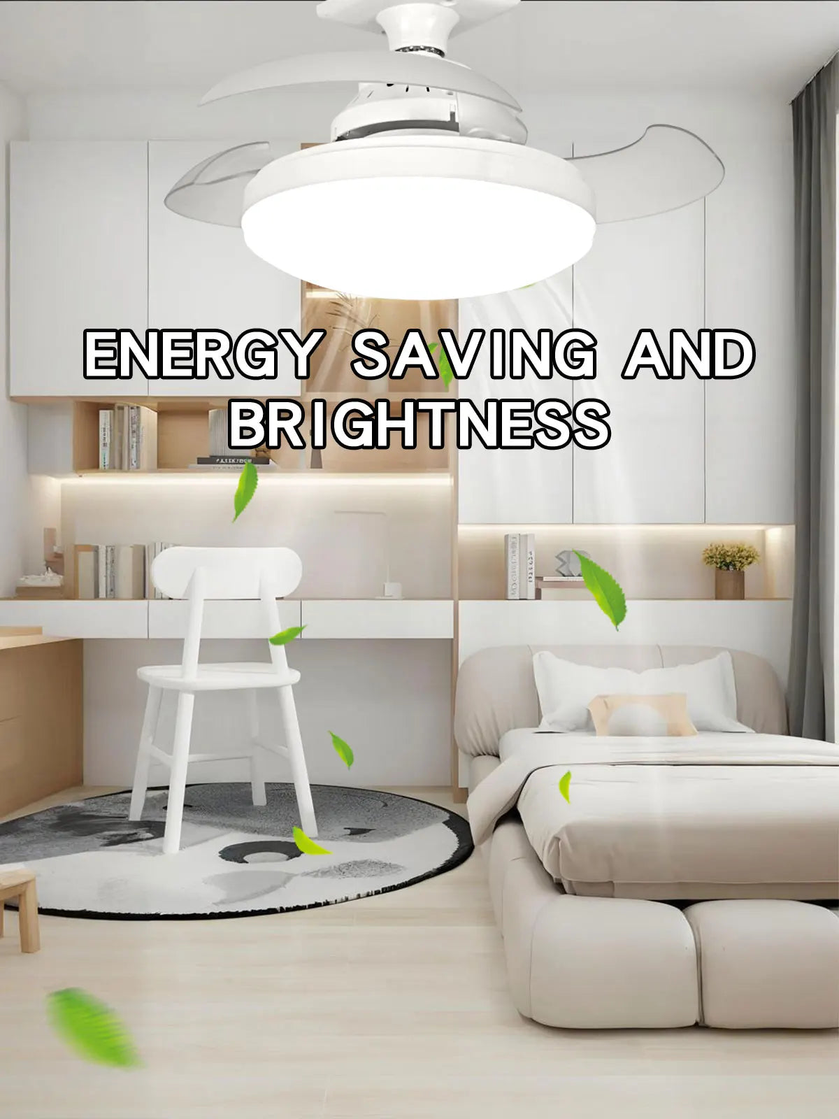 Three-Color Dimming LED E27 Ceiling Fan Lights with Remote Control Silent Dimmable Invisible Fan Light for Living Room Bedroom