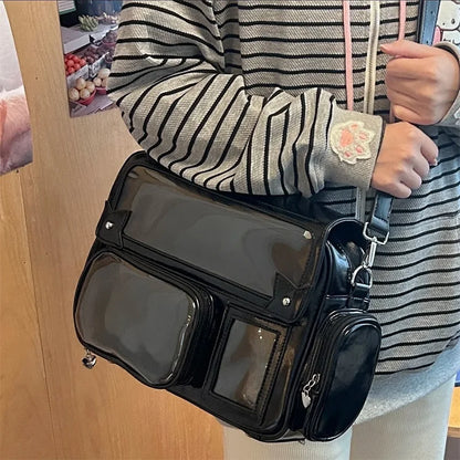 New Y2K Cute Ita Bag Harajuku Girl Transparent Pocket Large Capacity Crossbody Bag Lolita DIY Badge Display Casual Shoulder Bags