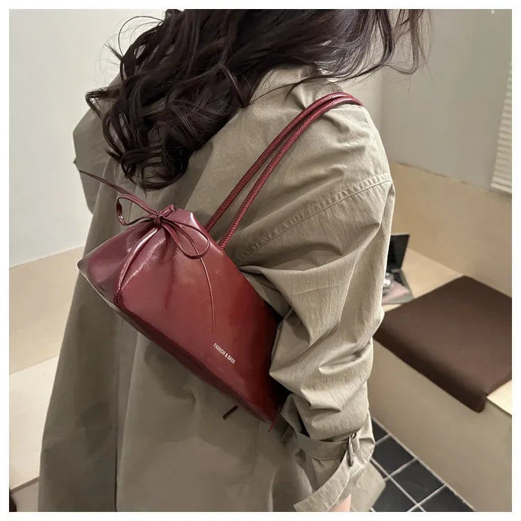 New Solid Color Women's Handbag Soft Pu with Knot Shoulder Bag Underarm Bag Lady Designer Bags Luxury Bolsa Feminina handbags