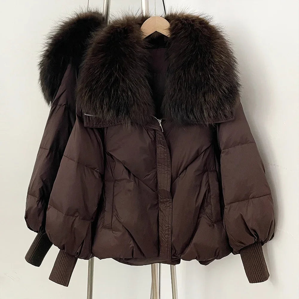 Women's down Jacket Waterproof Lightweight Puffer Jacket with Fur New Coats and Jackets Luxury Padding Reversible Coat with Zip