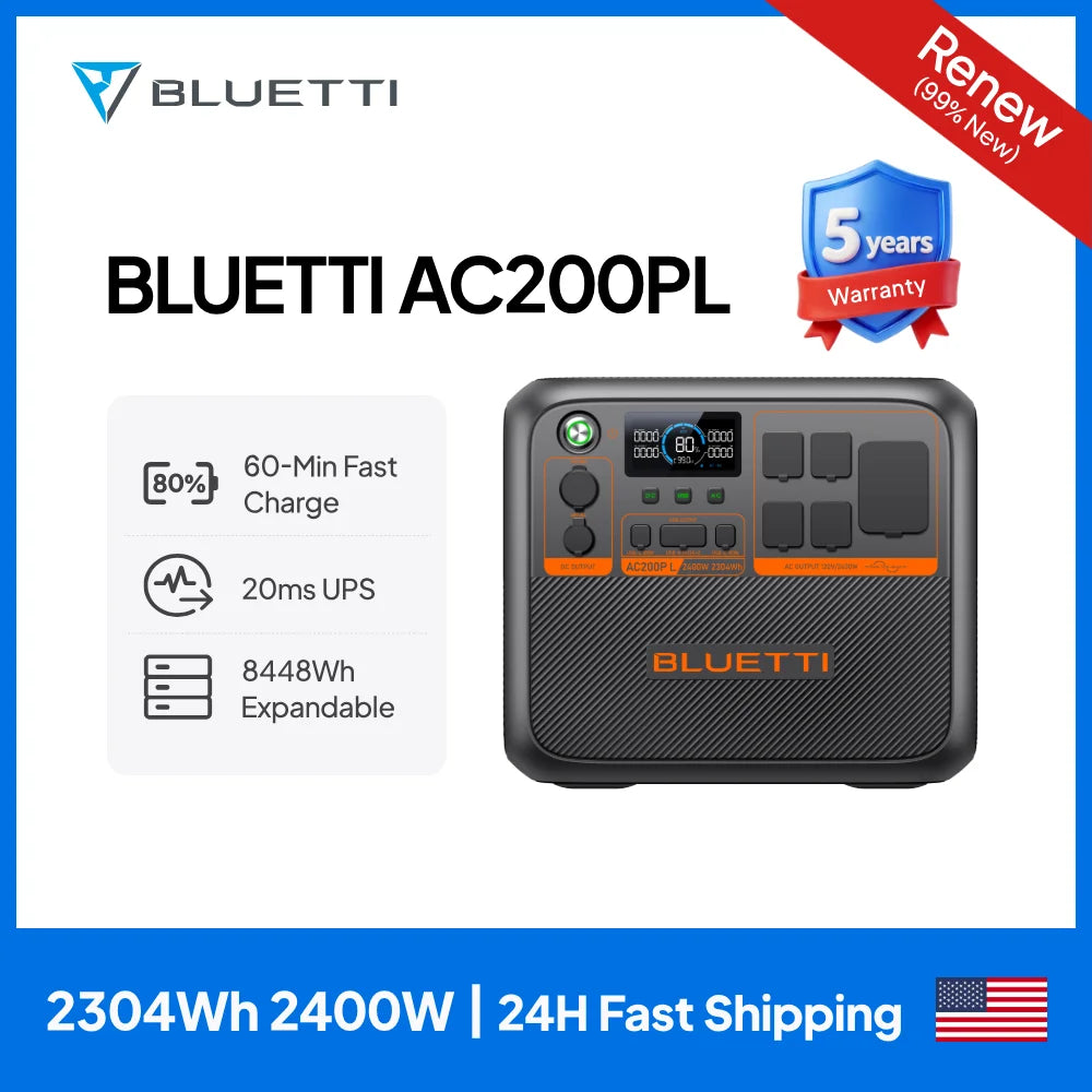BLUETTI AC200PL Portable Power Station | 2400W 2304Wh Solar Generator  for Home Outdoor Backup Power Supply