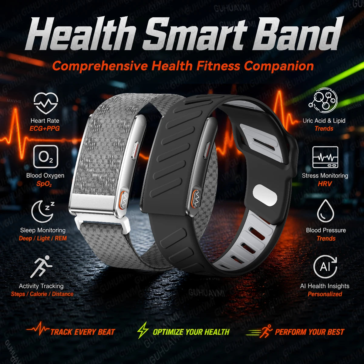 2026New Sport Fitness Tracker Smart Band Blood Oxygen Pressure Uric Acid Blood Lipid ECG Waterproof Smart Bracelet For Men Women