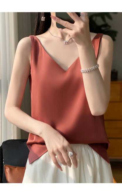 New Lce Silk Satin Camisole Women's Spring/Summer Solid Color Sleeveless Sexy Comfortable Silk Underwear Vest RW-D09