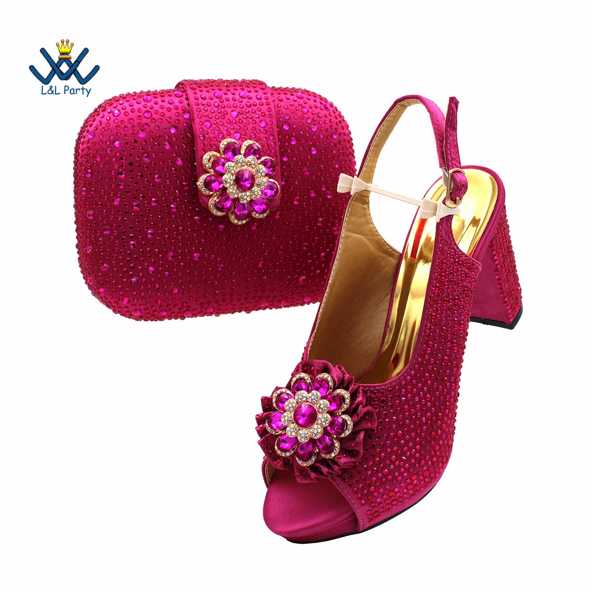 New Design Peep Toe African Spring Autumn Lady Shoes and Bag Set in Gold Color Women Sandal in Wedding