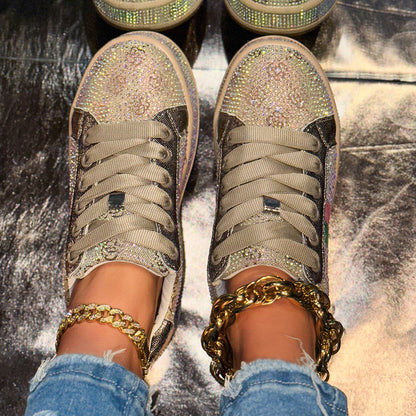Women's Designer Shoes Women's Luxury Platform Sneakers Crystal Water Diamond Fashion Lace Up Casual Shoes Zapatillas De Deporte