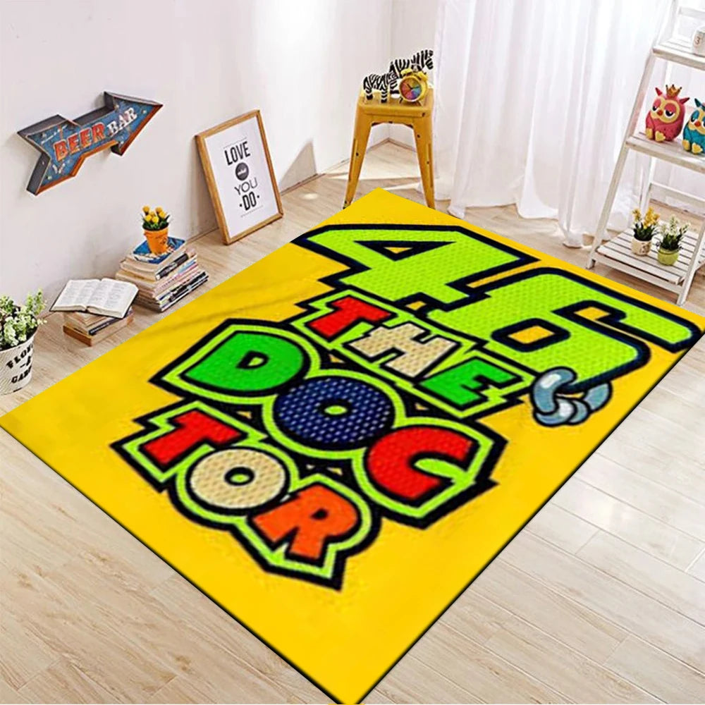 The Doctor Cartoon Yellow Carpet Mat Racing Theme Living Room Rug with Number 46 Signature Home Non-Slip Play Rugs for Bedroom