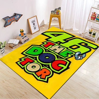 The Doctor Cartoon Yellow Carpet Mat Racing Theme Living Room Rug with Number 46 Signature Home Non-Slip Play Rugs for Bedroom