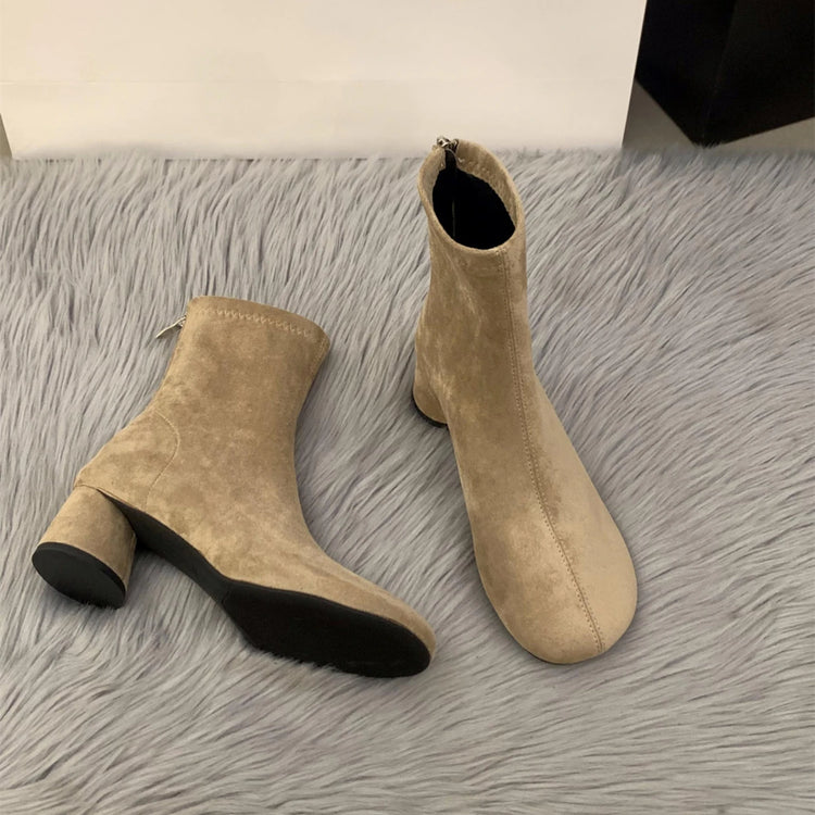 Suede Women Ankle Boots Elegant Chunky High Heels Shoes Fashion Retro Designer Shoes Woman Winter Boots 2025 Trend Mujer Zapatos