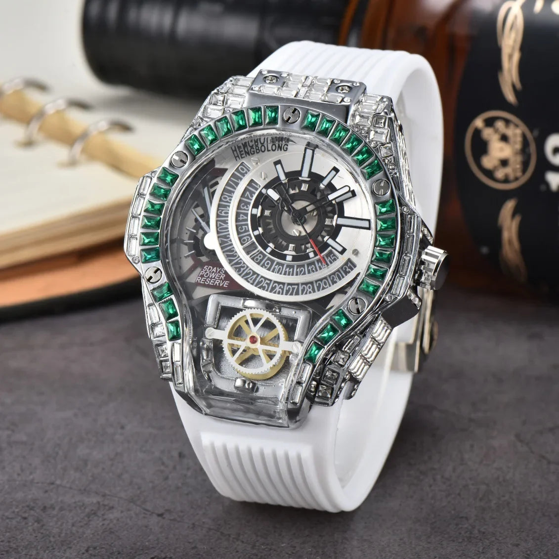 Business Full Diamond Case Luxury Top Mens Watches Rubber Strap Color Creative Decorative Quartz Watch Men AAA Clocks Relogio