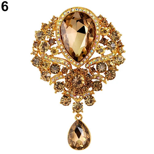 Hot Women Men  Brooch Wedding Bridal Bouquet Clear Crystal Rhinestone Teardrop Dangle Brooch Pin