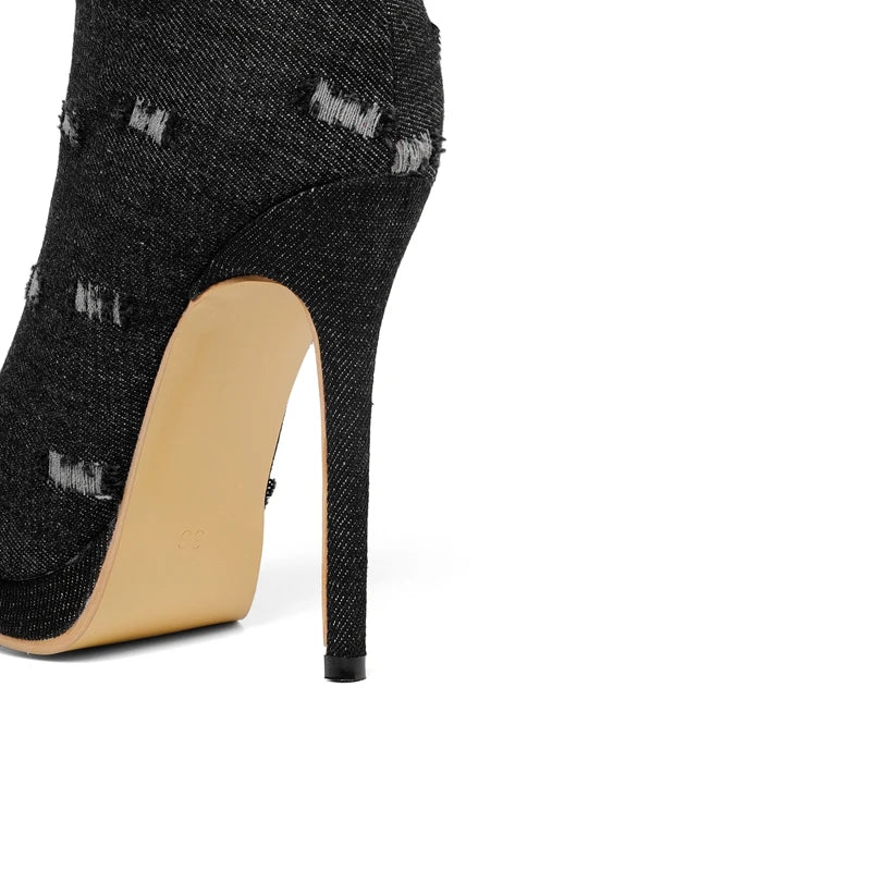 QPLYXCO Ankle Boots Women High Heels11.5cm Super Plus Size 50 51 52 Sexy Fashion Open Toe Party Spring Summer Short Boots 19-18