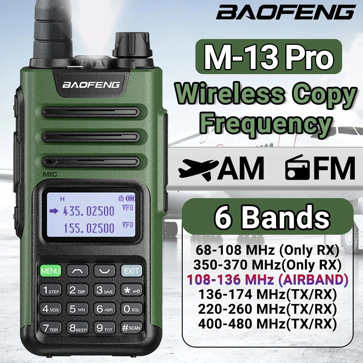 BaoFeng M 13 Pro Walkie Talkie AM FM Radio Wireless Copy Frequency Type-C Charger Long Range UV K5 Ham Two Way Radio