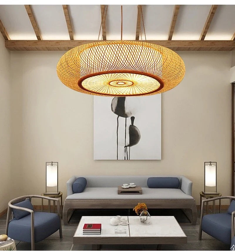 40/50/60/80cm Bamboo Pendant Lights Room Decor Chinese Style Hanging Light Bedroom Kitchen Restaurant Chandeliers Suspen Lamps