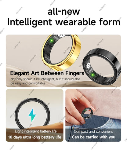 2026 New Smart Ring Heart Rate Blood Pressure Sleep Monitoring Motion Tracking IP68 Waterproof Men Women Smart Ring Holiday Gift
