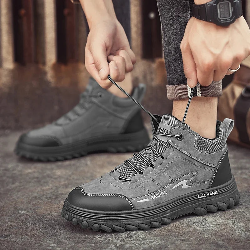 British Style Men's Motorcycle Boots High Top Tooling Shoes For Men Casual Boots Fashion Leather Ankle Boots Man Platform Boots