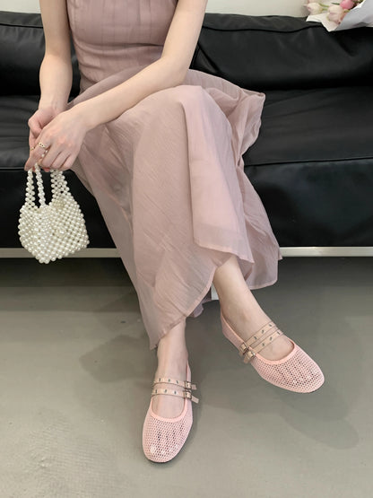Women New Luxury Brand Hollow Ballet Flats Comfort Soft Soled Dance Shoe Sandals Flat Shoes Mules Loafers Designer Mesh