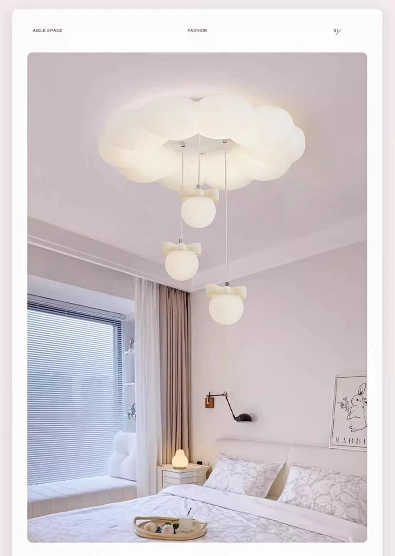 Children's Room Princess Room Cloud Ceiling Lights Pink Bow Bubble Ball Lamp LED Cream Style Romantic Girl Bedroom Ceiling Lamps