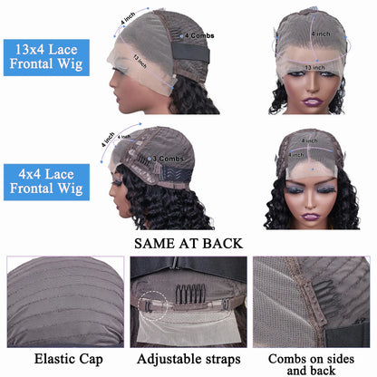 Brazilian Curly Short Bob 13x4 HD Lace Frontal Wigs 220% Deep Water Wave 4x4 Lace Front Wig 100% Human Hair For Women 14 16 Inch