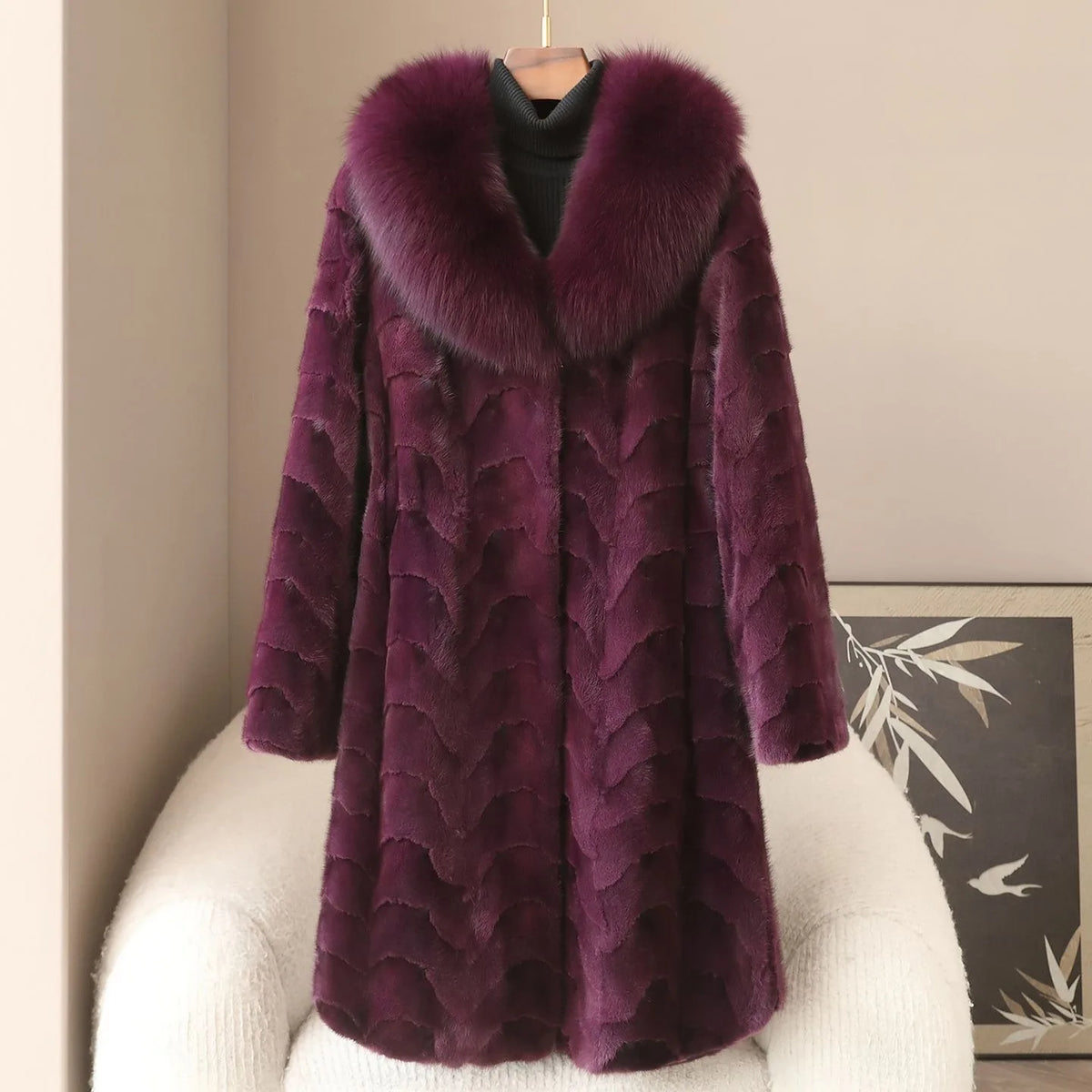 2026 Hot Selling Winter New Style Real Fox Fur Collar High-end Mink Coat Women's Long Real Mink Fur Coat