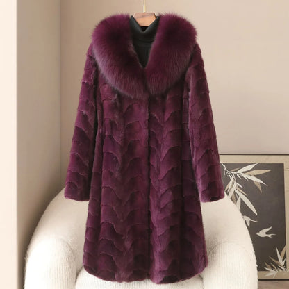 2026 Hot Selling Winter New Style Real Fox Fur Collar High-end Mink Coat Women's Long Real Mink Fur Coat