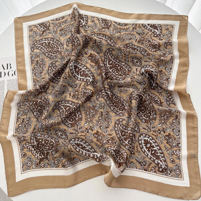 Fashion Bohemian Style Floral Print Women’s Square Silk Scarf Satin Head Wrap Tropical Leaf Flower Design Scarves Bandana Hijab