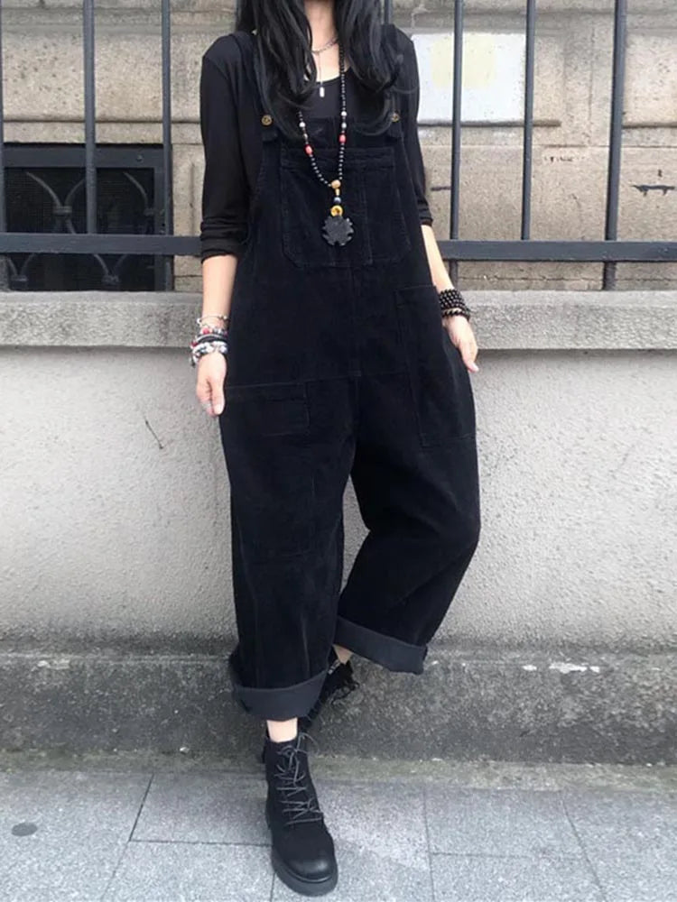 Autumn Corduroy Jumpsuits 2025 ZANZEA Women Overall Pants Casual Suspender Fashion Wide Leg Playsuits Rompers Streetwear Trouser