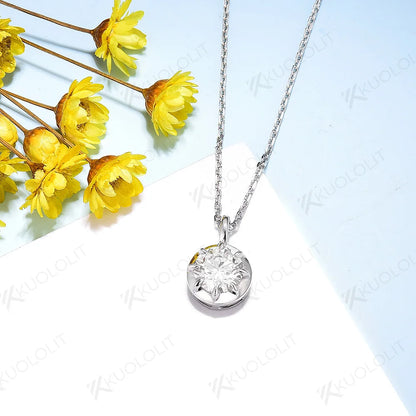 Kuololit 1CT Moissanite D/VS1 Necklaces for Women Solid 18K 14K 10K 925 Sliver Yellow Gold Round Pendant for Anniversary Custom