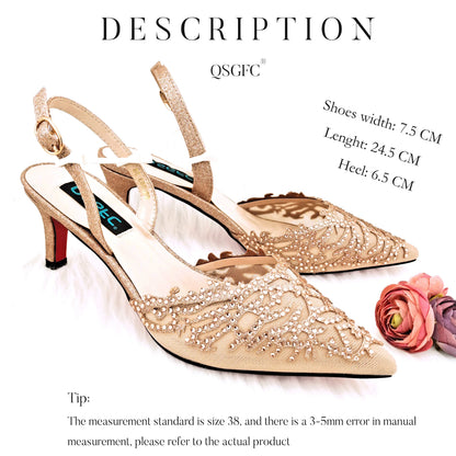 Nigerian Style Elegant Women's Party Shoes  Luxury Full of Diamonds Shoes Sky Blue Pointed High Heel Shoe Bag Set