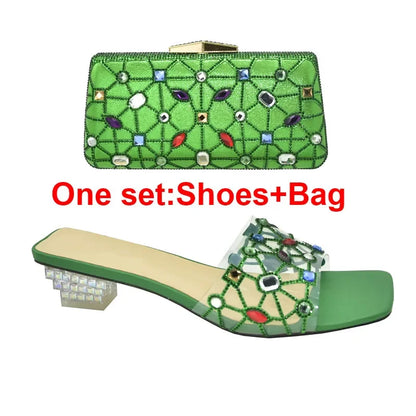 New Arrival Open Toe Shoes Clear Heels for Women Transparent Rhinstone Wedding Shoes Bride Women Shoe and Bag Set with Diamonds