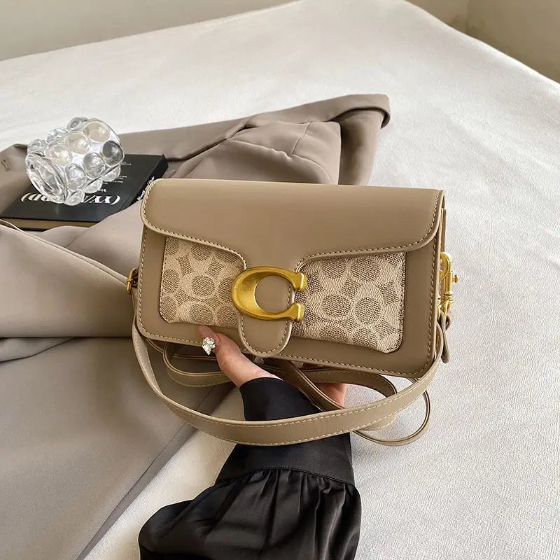 Luxury C Buckle Tabby Shoulder Bag Women Vintage Print Leather Underarm Bag 2 Removable Straps Crossbody Small Square Handbag La