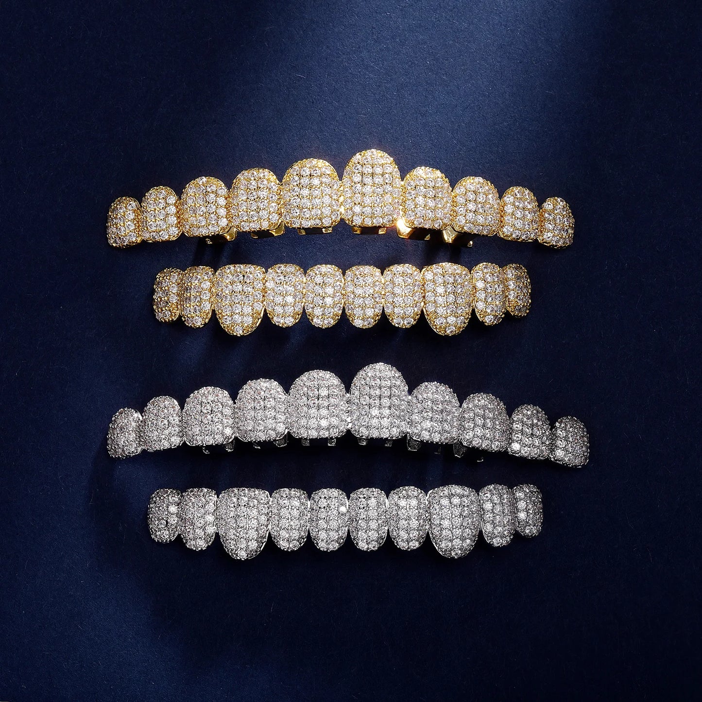 TOPGRILLZ Iced Out 10 Top &10 Bottom 5A CZ Stones Teeth Grillz Punk Rapper 14K Gold Plated Zircon Tooth Caps For Mouth Jewelry