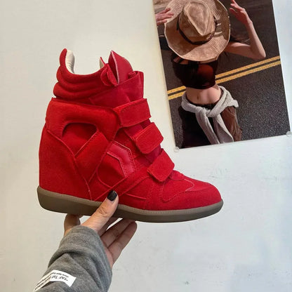 Women's Ankle Boots 2026 New Genuine Leather 8CM Hidden Heel Women Platform Sneakers Fashionable Splice Color Design Women Shoes