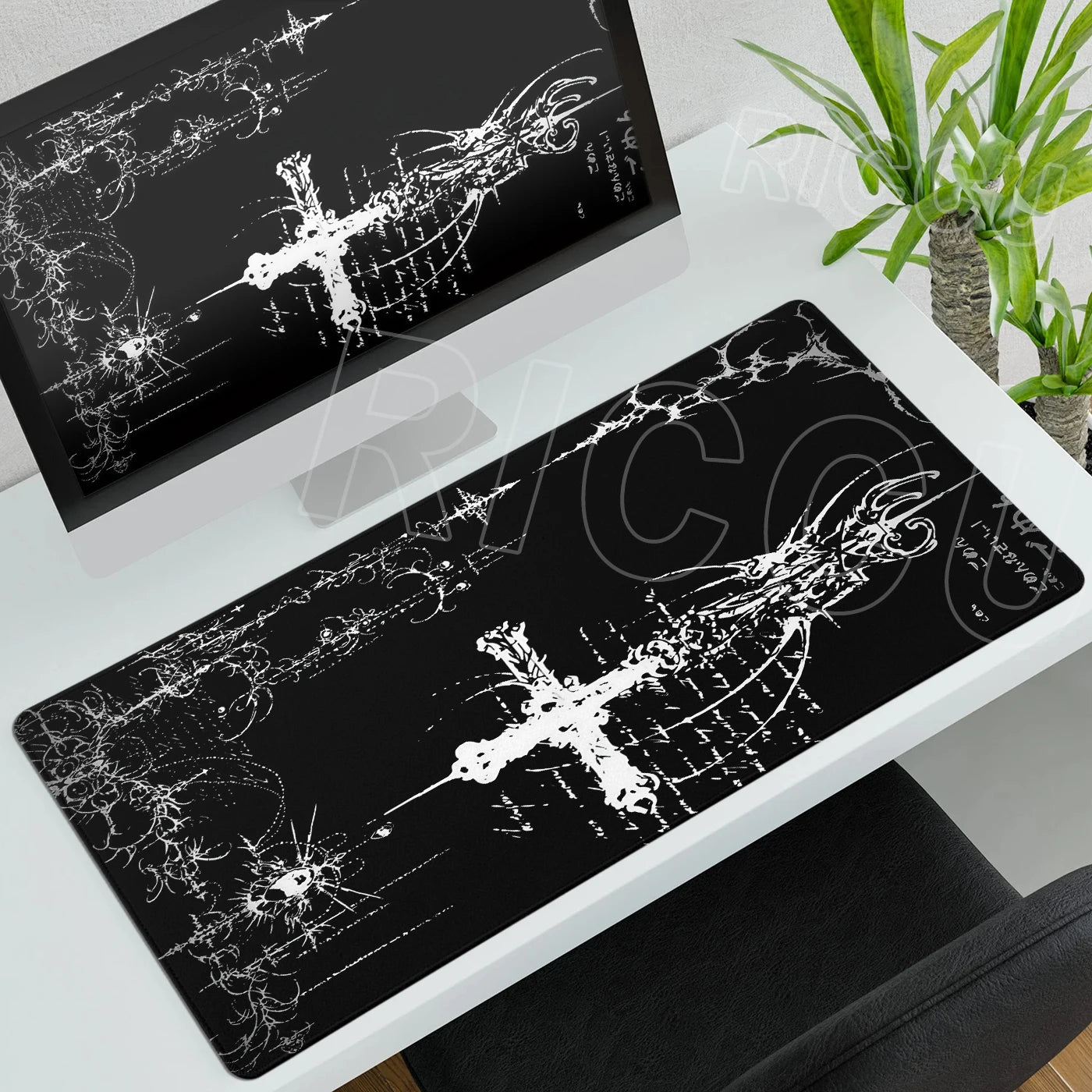 Black White Cybersigilism Deskmat Gothic Sword Art Mousepad Office Rubber Mouse Pad XXL PC Desk Accessories Gaming Keyboard Mats