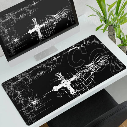 Black White Cybersigilism Deskmat Gothic Sword Art Mousepad Office Rubber Mouse Pad XXL PC Desk Accessories Gaming Keyboard Mats