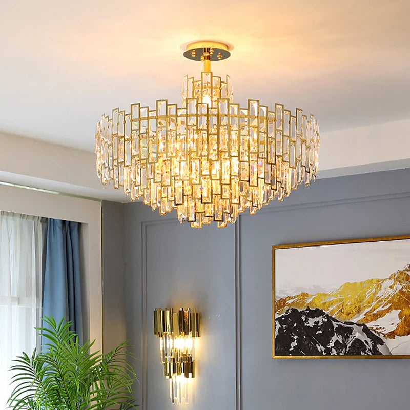 Luxury Dining Living Room Chandelier Modern Round Ceiling Pendant Lights Interior Decoration Golde Crystal Led Ceiling Light
