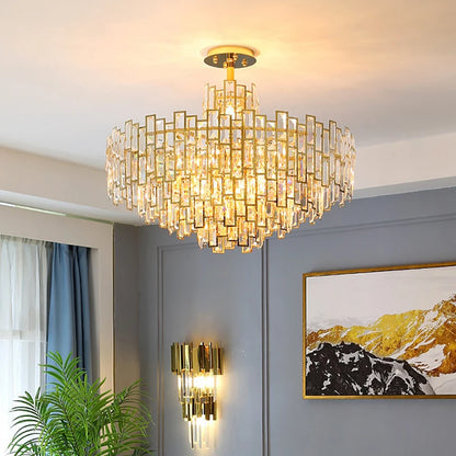 Luxury Dining Living Room Chandelier Modern Round Ceiling Pendant Lights Interior Decoration Golde Crystal Led Ceiling Light